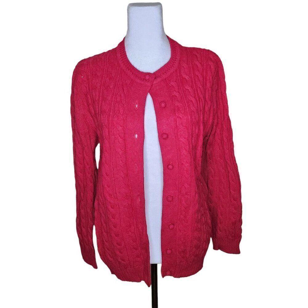 Vintage 60s Barbara Lee Wool Cable Knit Cardigan Sweater Womens Size M Red